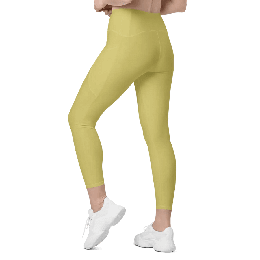 Plain Medium Yellow Light Summer Women's High Waisted Premium Crossover Leggings with Pockets by Treasure Pie product image (12)