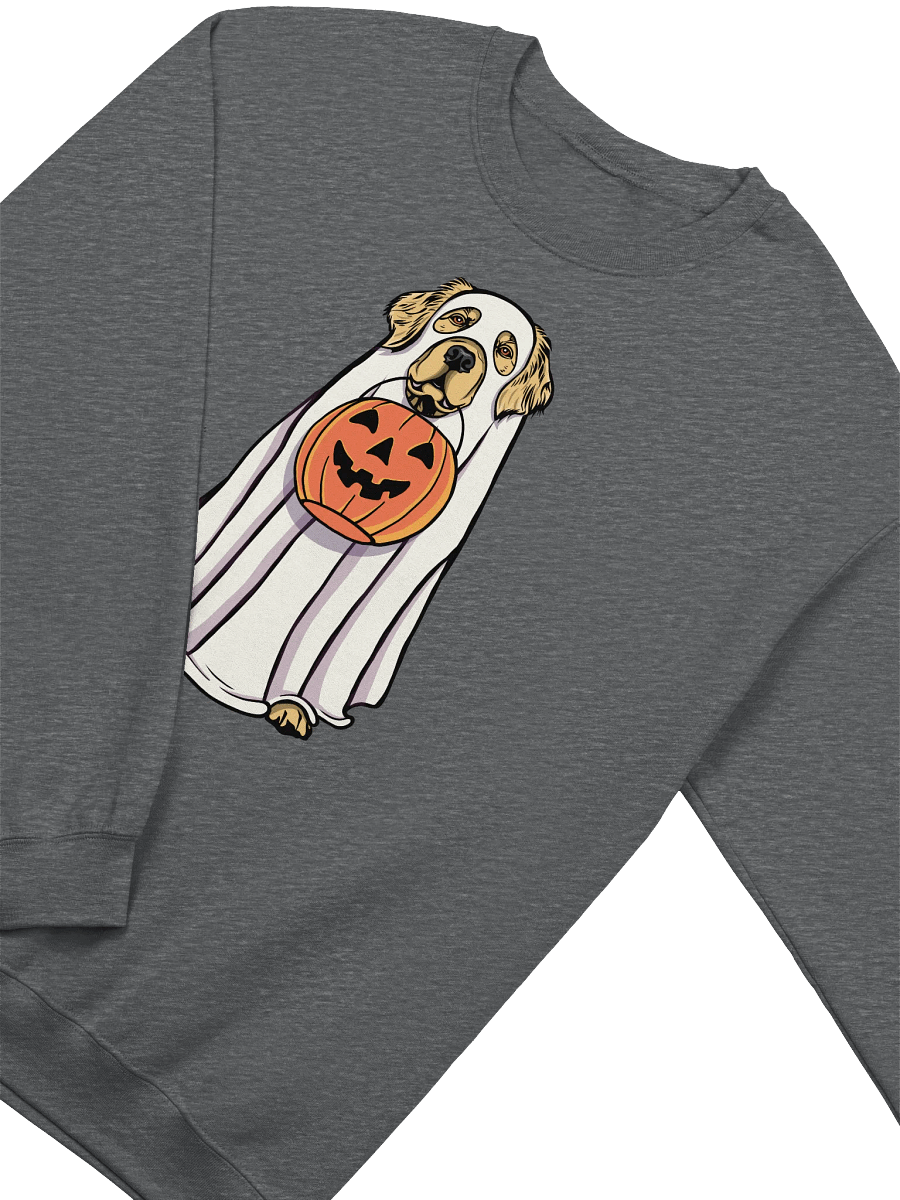 Funny Halloween Golden Retriever Sweatshirt | Funny Goldie Wearing a Ghost Costume and Holding a Pumpkin Basket product image (8)