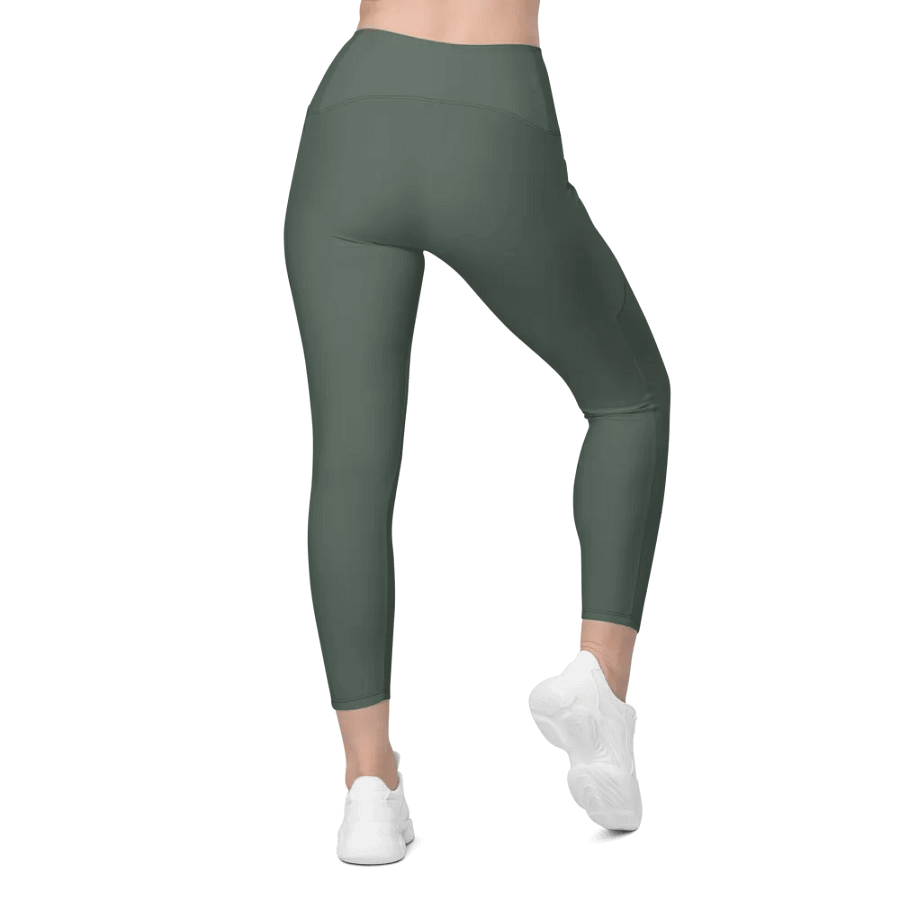 Plain Dark Sage Green Soft Summer Women's High Waisted Premium Crossover Leggings with Pockets by Treasure Pie product image (3)