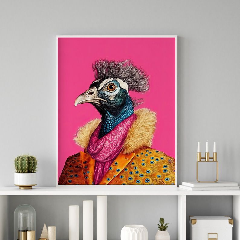 Anthropomorphic Peacock in Yellow Coat Animal Portrait product image (28)