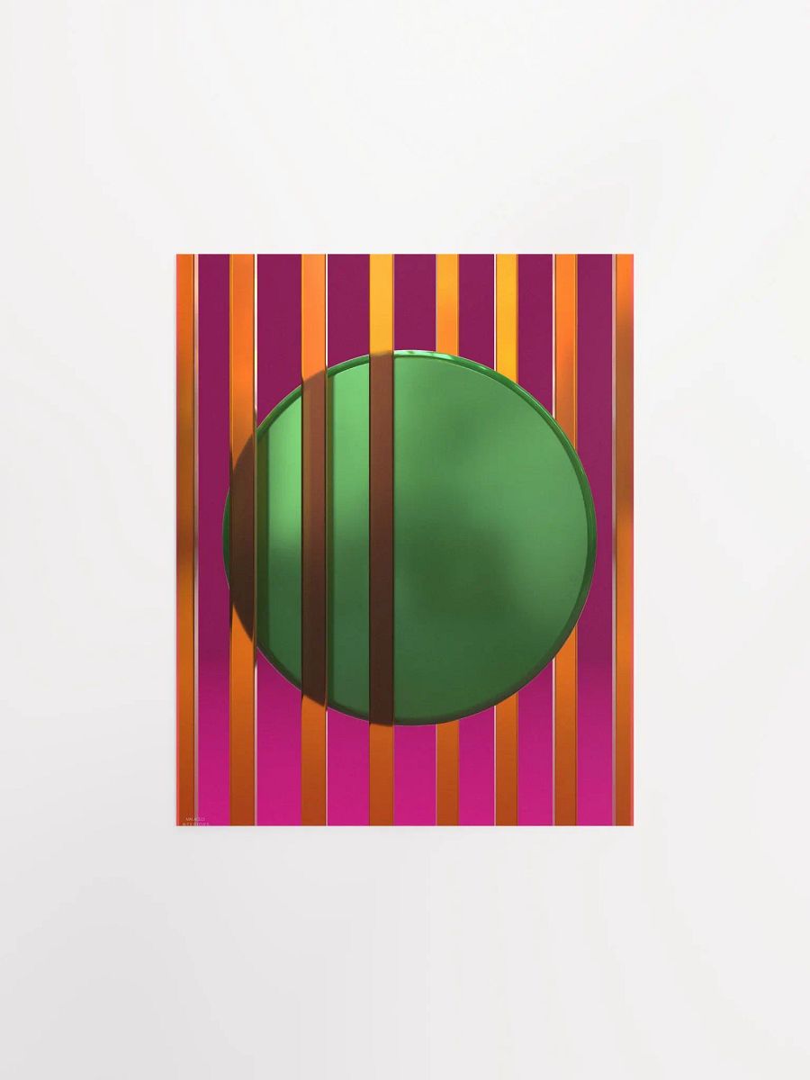 Minimalist 3D Digital Art | Orange Lines Green Circle on Pink Background product image (4)