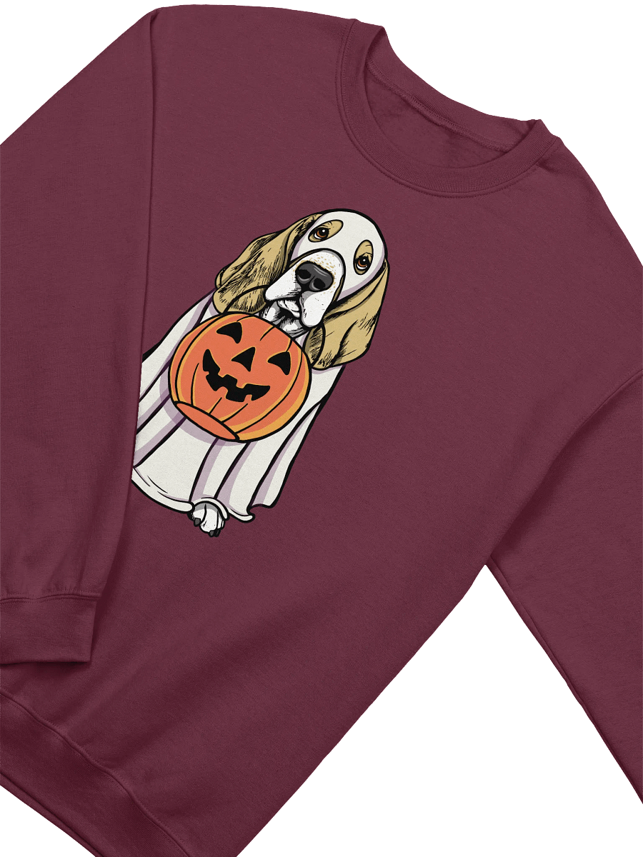 Funny Halloween Basset Hound(Lemon) Sweatshirt | Funny Basset Hound Wearing a Ghost Costume and Holding a Pumpkin Basket product image (13)