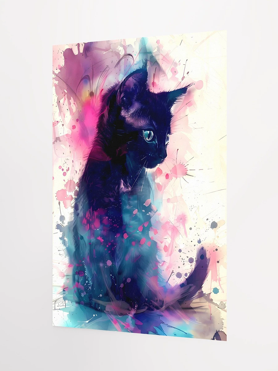 Mystique in Watercolor: Abstract Black Cat Amidst Vivid Splashes Matte Poster product image (5)
