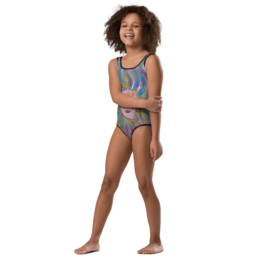 Girl with colorful hair - (art by Dina R.) - acrylic painting picture - Kids Swimsuit product image (4)