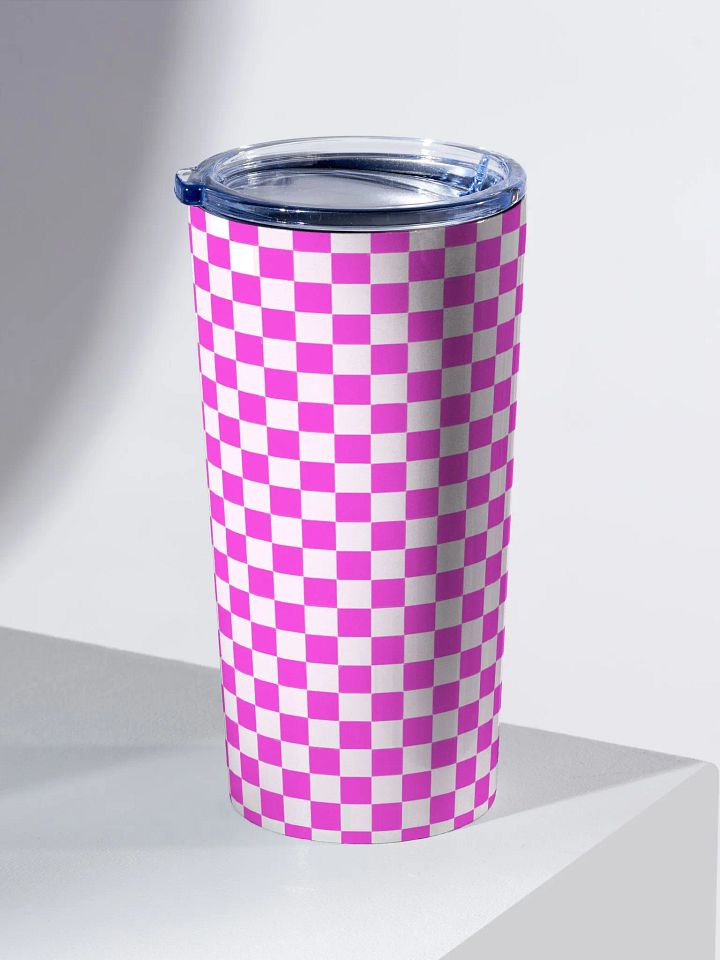 Checkered! Neon Pink and White Checkers 20 oz Stainless Steel Tumbler product image (2)