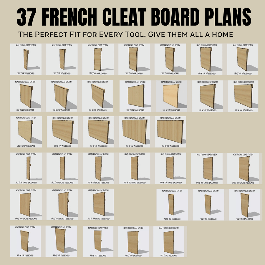 French Cleat Mega Bundle | 130 Tool Holder Plans for Wall Storage, Shelves & Workbench | Ultimate Workshop Organization | Instant Download product image (5)