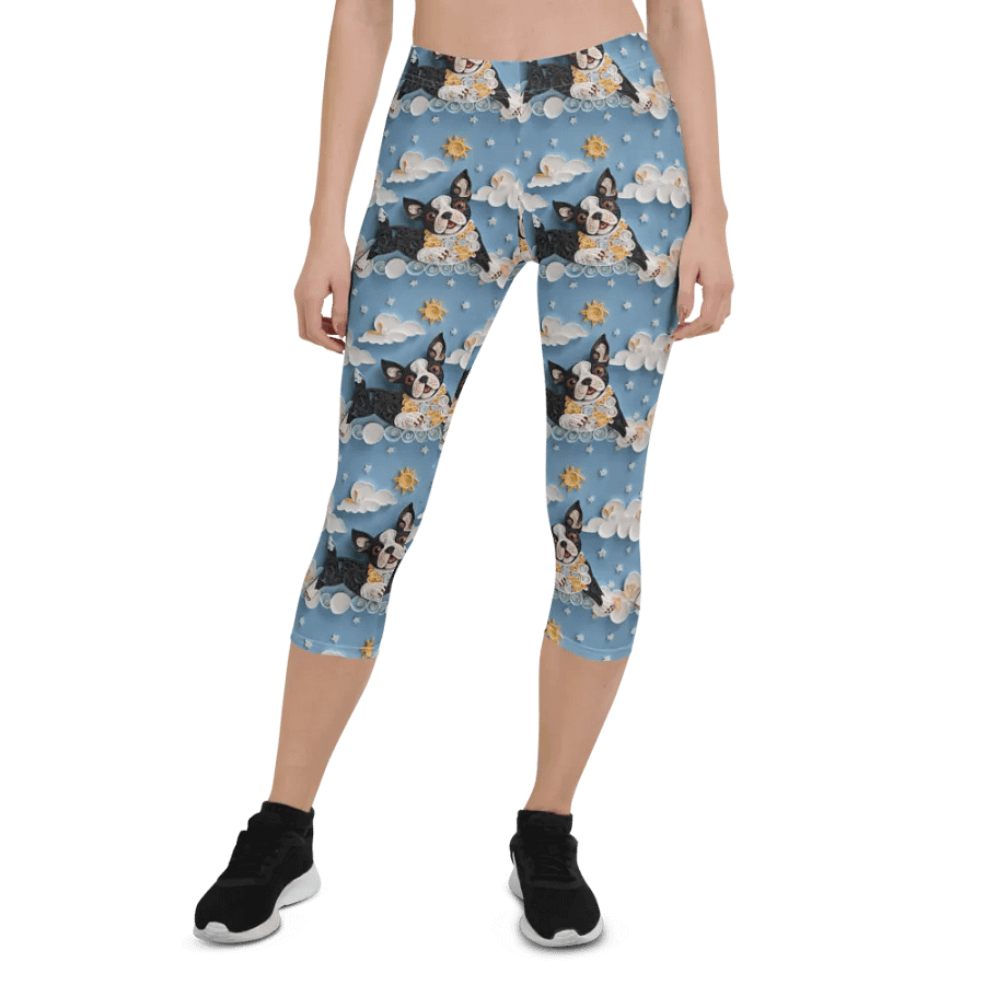 Quillwork Boston Terrier "Sunny Day" All-Over Print Capri Leggings product image (1)