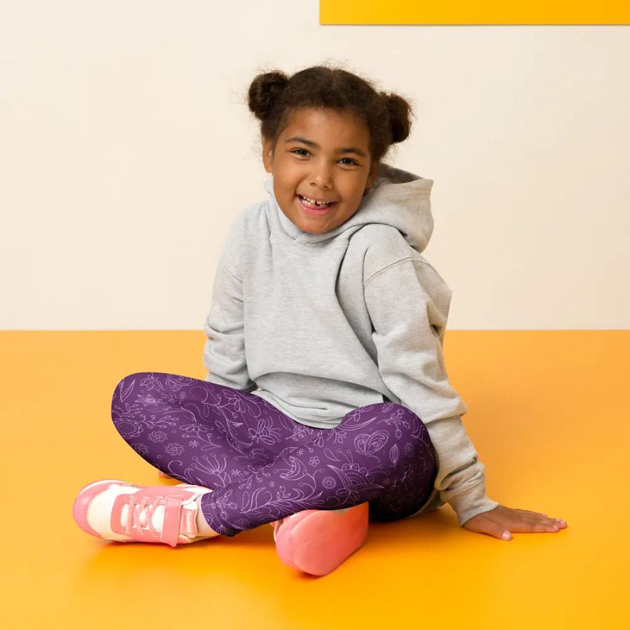 Dark Purple Floral Kid's and Toddler's Leggings product image (6)