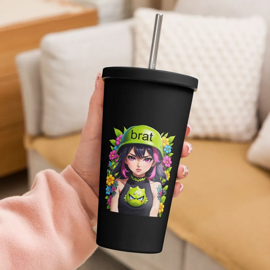 Brat 20 oz Tumbler Cup - Black - Insulated Tumbler with a Straw v6 product image (3)