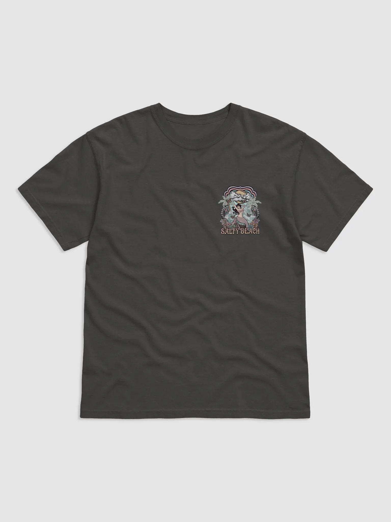 Salty Beach, Mermaid by the Beach Tee (Back Print) | Retro-Style Art Nouveau T-Shirt for Travel and Road Trips product image (21)