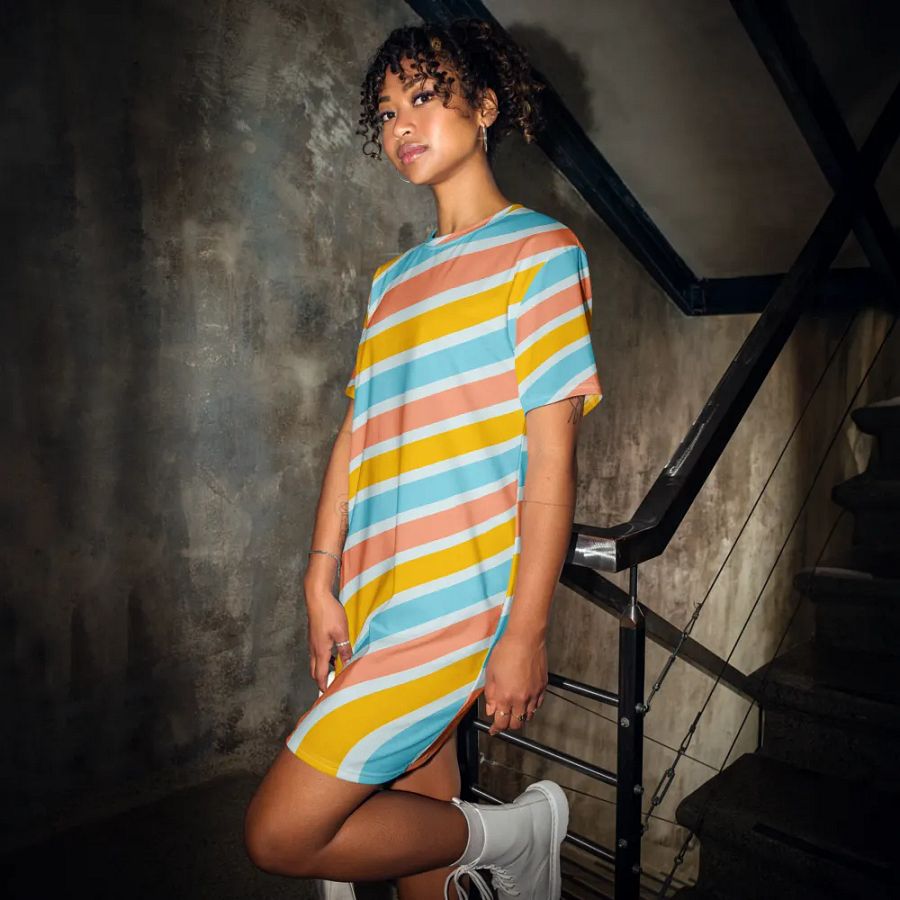 Cheerful Sorbet Stripes All-Over Print T-Shirt Dress product image (5)