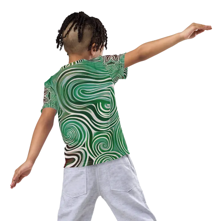 Funky Cool Green Liquid Tie-Dye Kid's and Toddler's Crew Neck T-shirt product image (2)
