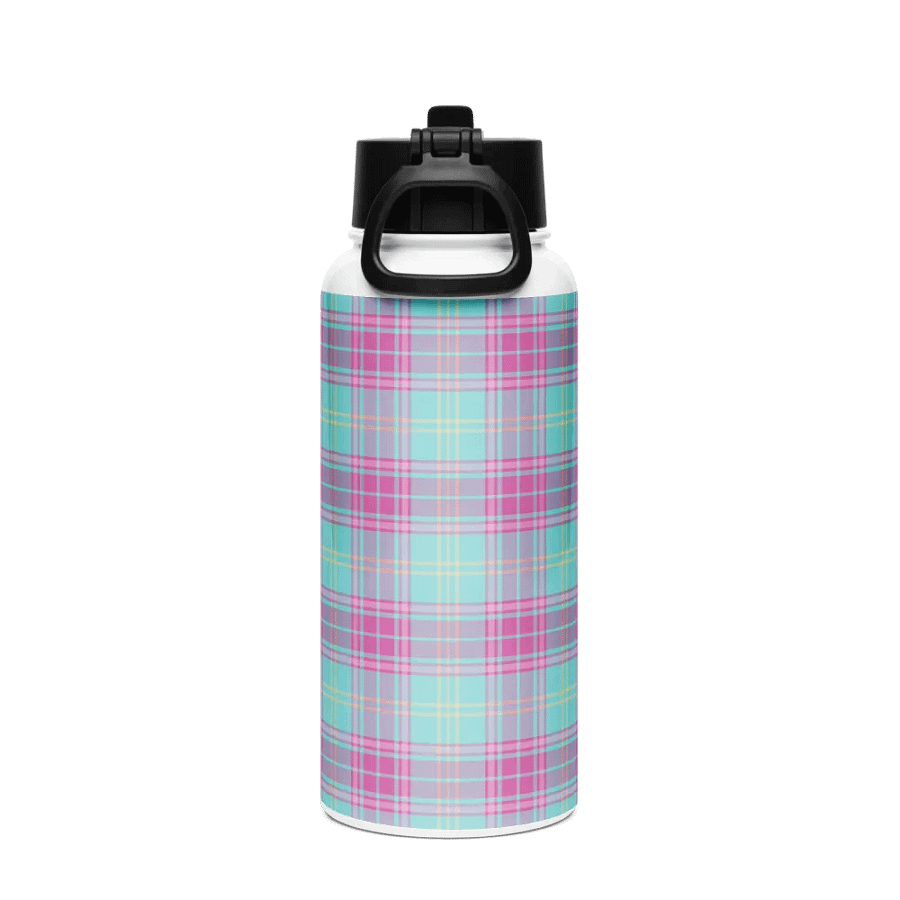 Hot Pink and Aqua Plaid Water Bottle product image (3)
