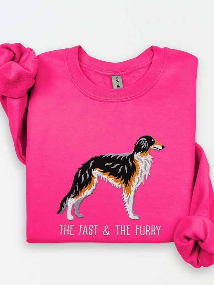 The Fast & The Furry Sweatshirt (Embroidered) of a Silken Windhound(Black & Tan) product image (1)