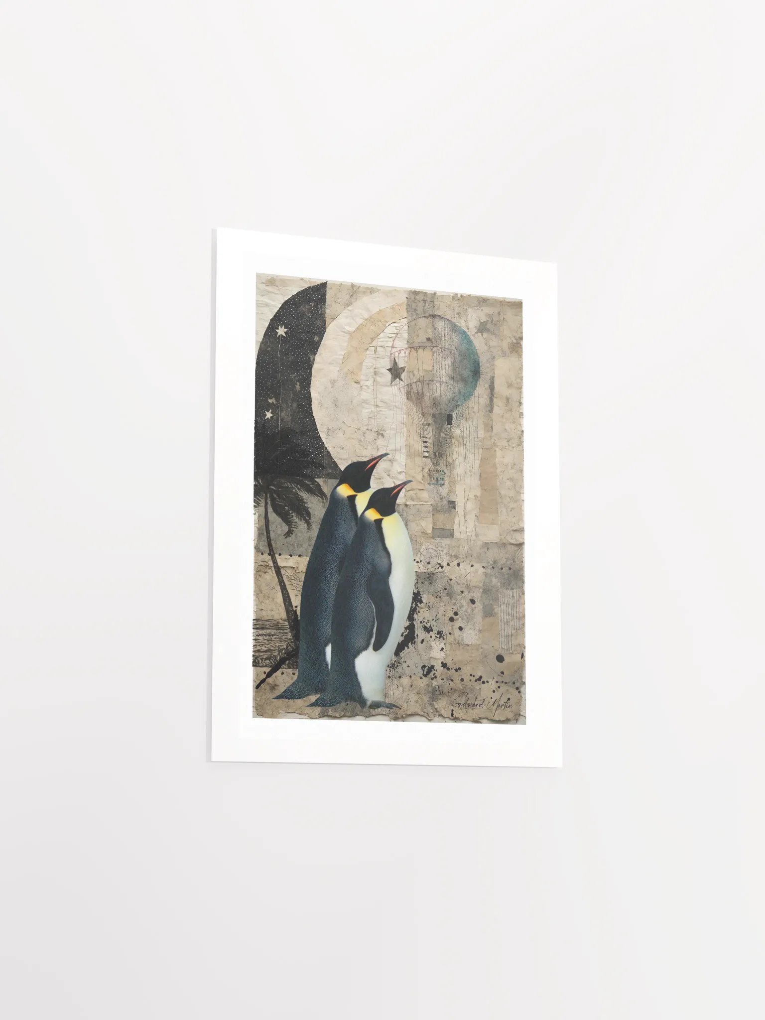 'Visitors' by Edward Martin Mixed Media Collage Print: Whimsical Penguins Enhanced Poster product image (4)