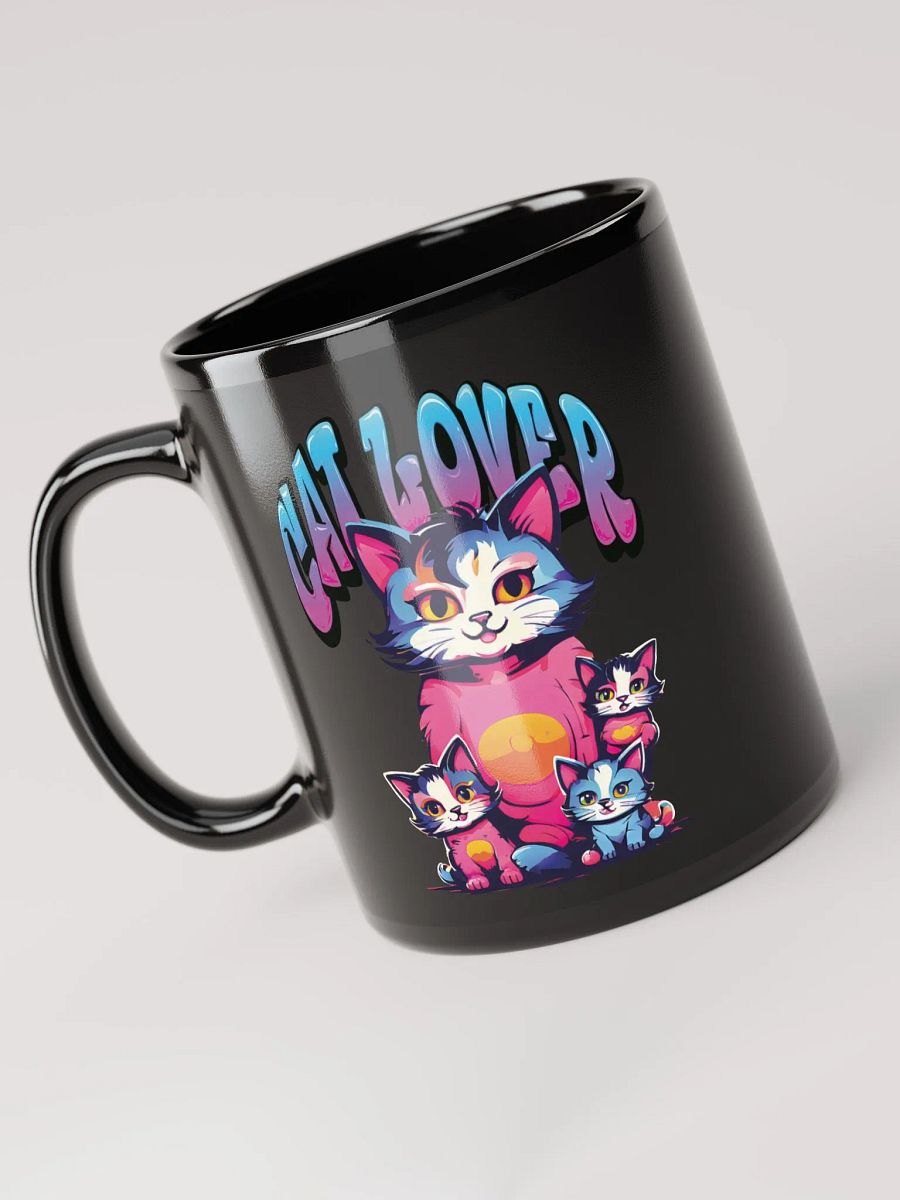 Cat Lover Black Glossy Mug | Adorable Mother Cat and Kittens Design |Double-Sided Print| Perfect Gift for Cat Enthusiasts and Cat Moms product image (3)