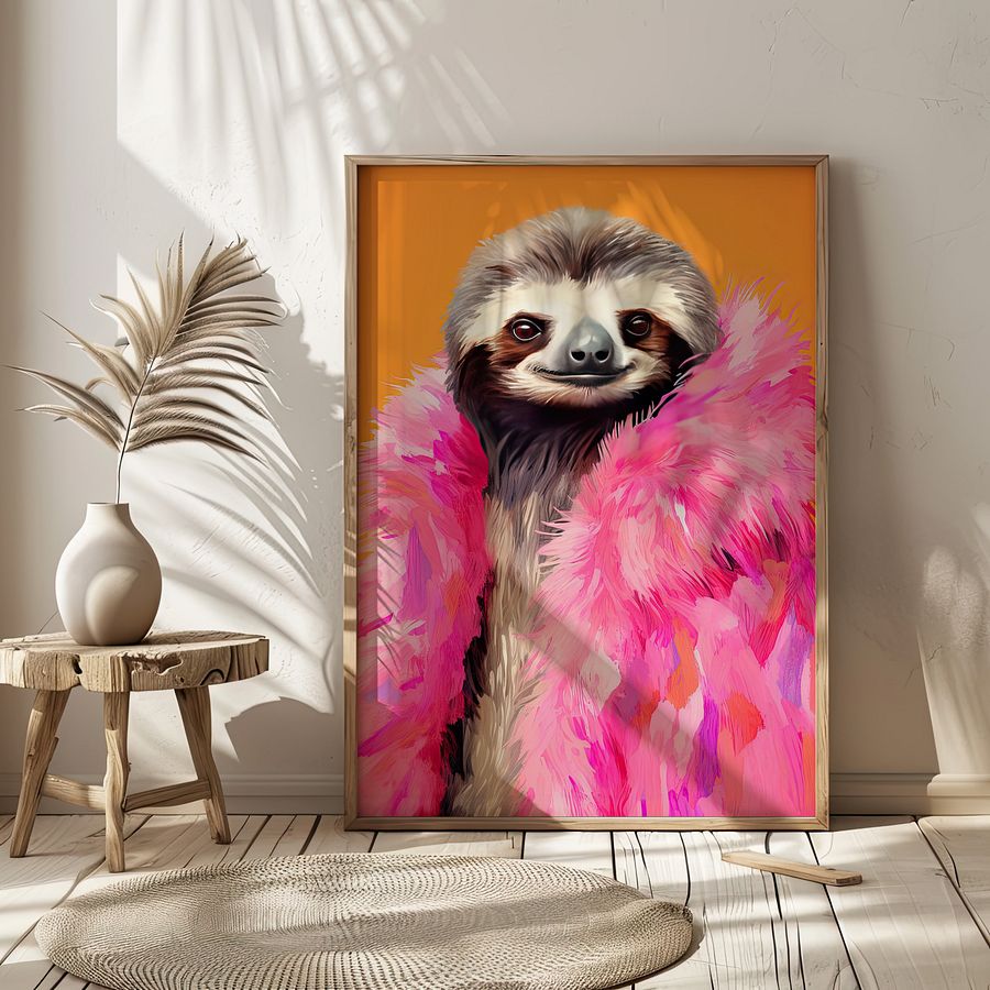 Anthropomorphic Sloth in Pink Fur Animal Portrait product image (3)