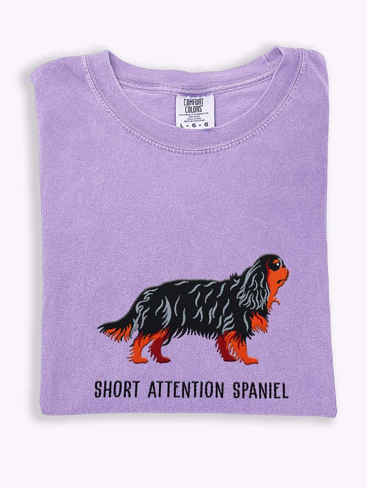Short Attention Spaniel T-Shirt(Embroidered) of a King Charles Spaniel(Black & Tan) product image (1)