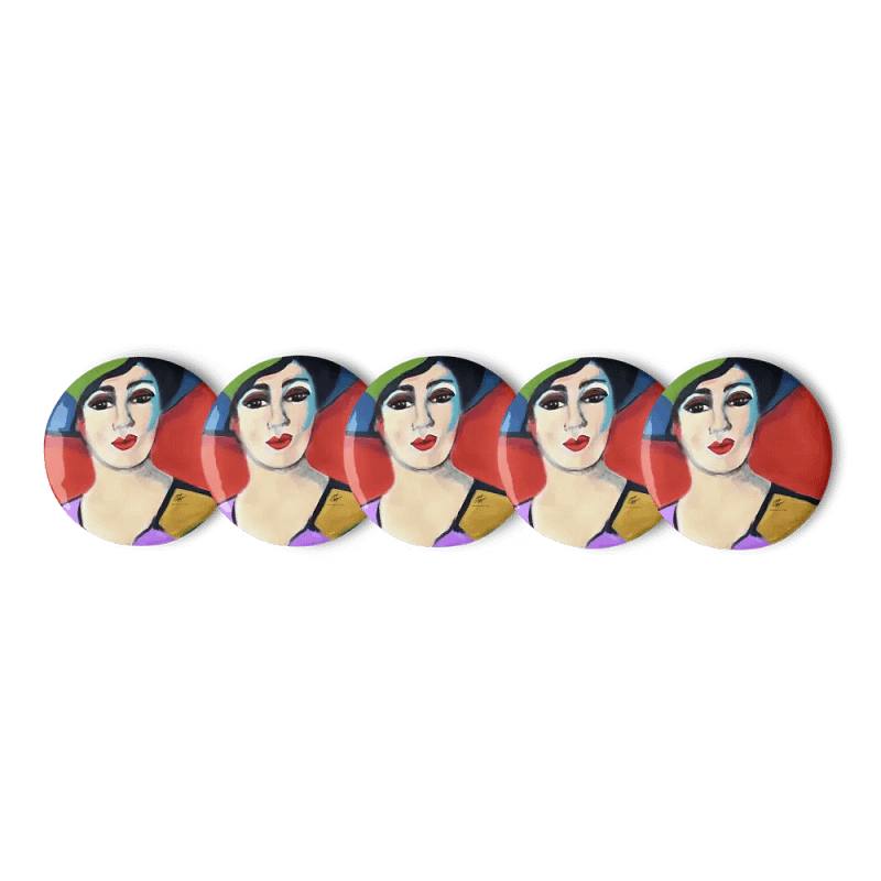 Donna with Hat Set of Pin Buttons