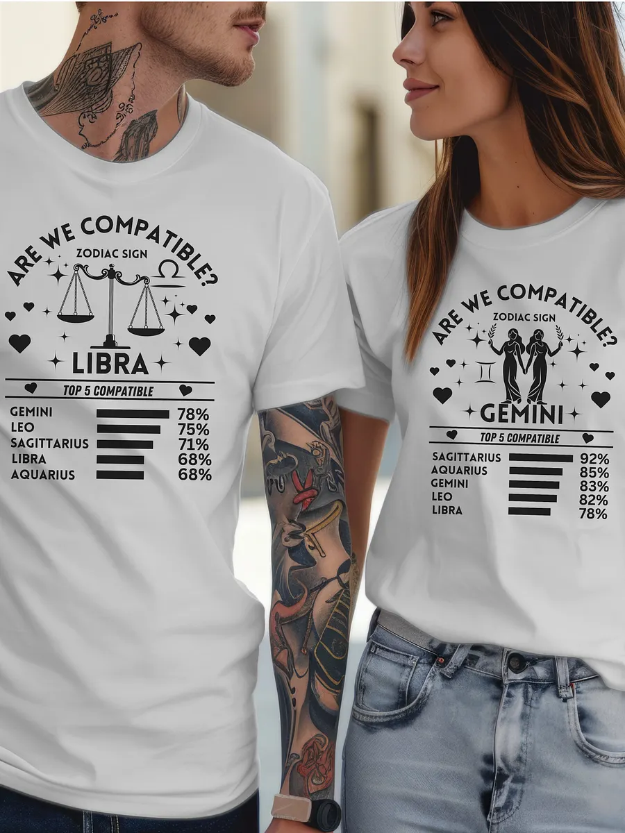 Libra Zodiac Sign Romantic Compatibility T-Shirt - Bella Canvas 3001 Unisex Staple T-Shirt - Light Colors product image (2)