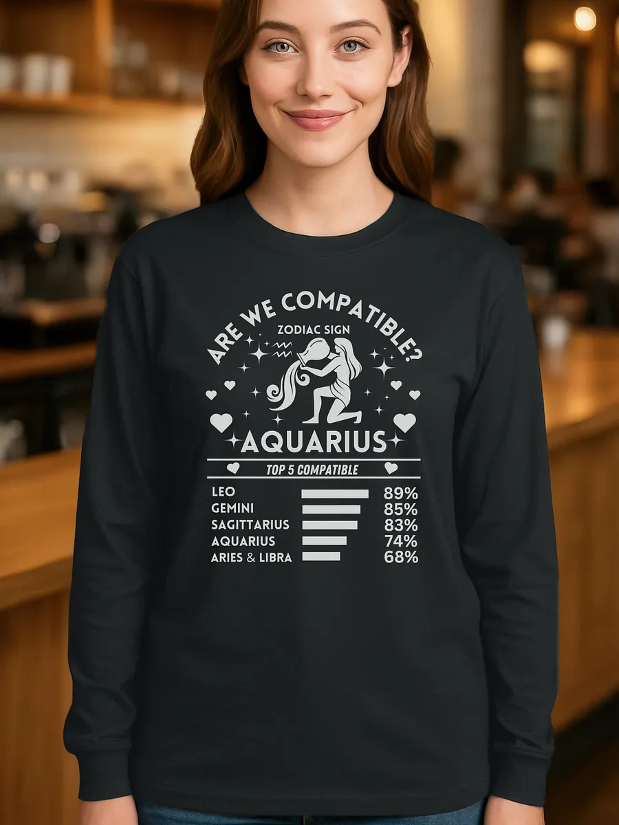 Aquarius Zodiac Sign Romantic Compatibility - Gildan Ultra Cotton Unisex Long Sleeve T-Shirt - Dark Colors product image (1)