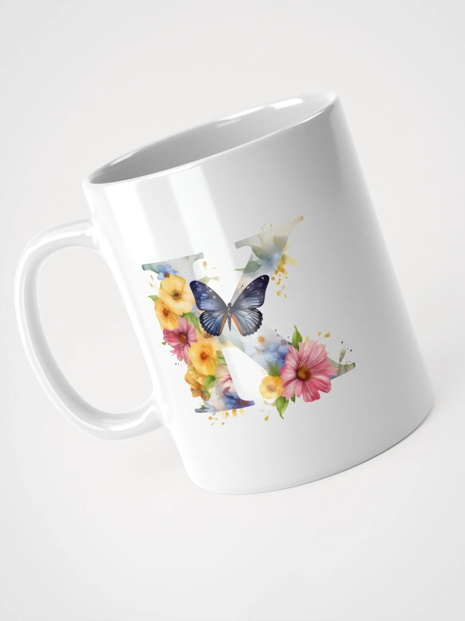 Letter K Monogram Floral Fantasy White Glossy Mug product image (7)
