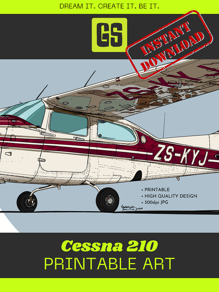 Cessna 210 Centurion ZS-KYJ Digital Printable Aviation Art Square Size Perfect Gift for Pilots & Enthusiasts product image (2)