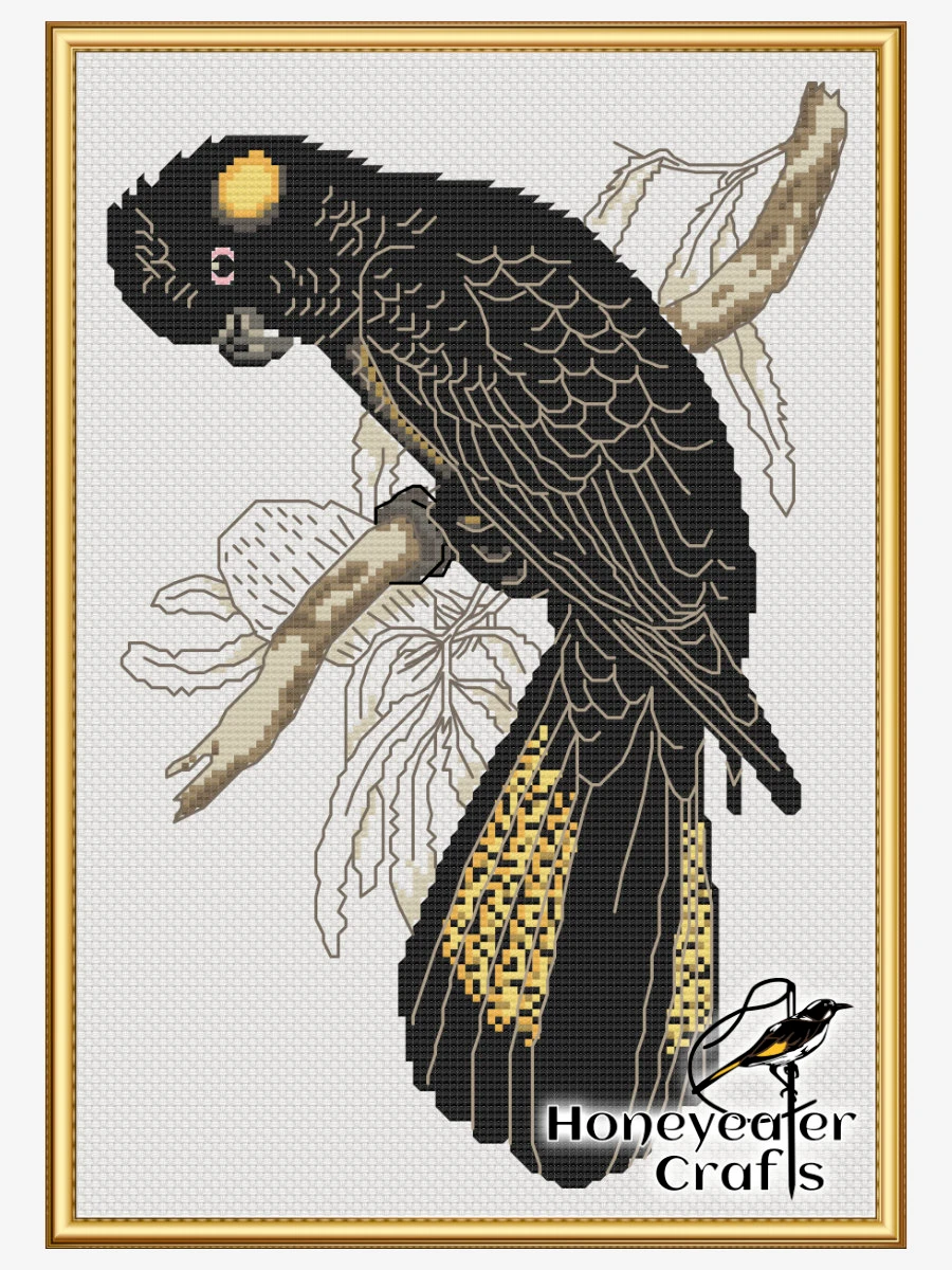 Yellow-tailed Black Cockatoo: Bird Cross Stitch Pattern PDF product image (4)