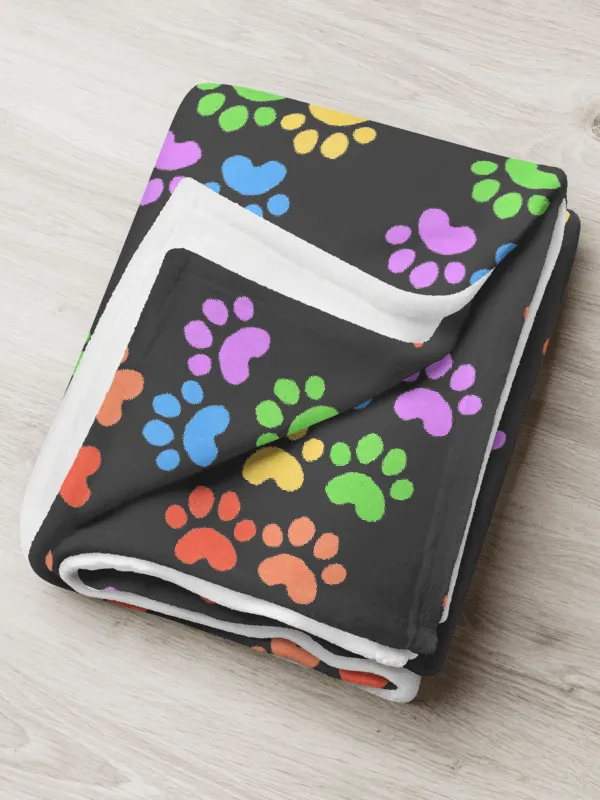 All Around Paw Prints Rainbow Throw Blanket product image (3)