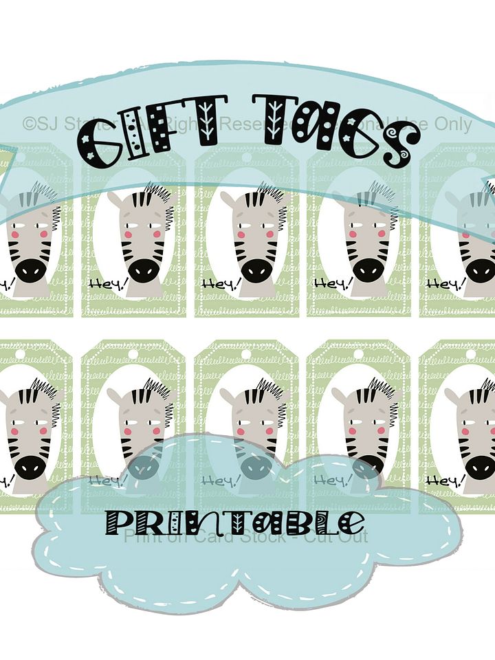 Hey! Cute Zebra Whimsical Printable Gift Tags for Kids product image (2)