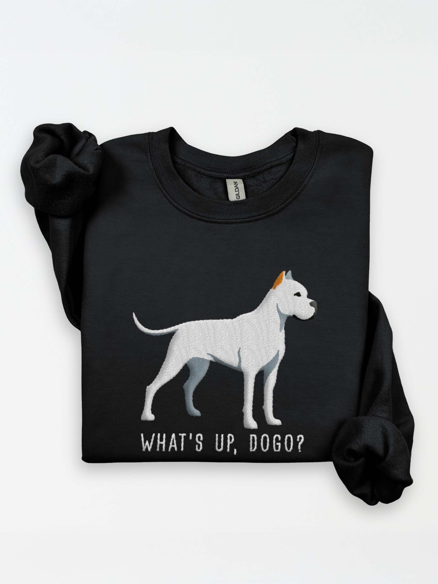 What's Up, Dogo? Sweatshirt (Embroidered) of a Dogo Argentino(Cropped Ears) product image (1)