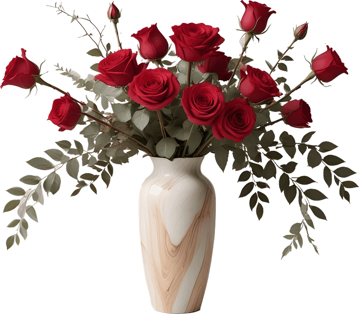 Timeless Elegance – Red Rose and Wood-Inspired Vase PNG product image (1)