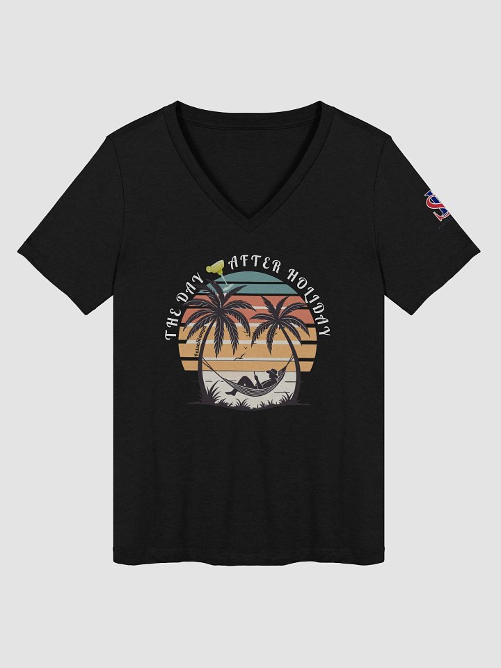The Day After HOLIDAY” Tropical Hammock T-Shirt – Retro Sunset, Palm Trees & Margarita BlissRelaxed V-Neck product image (1)