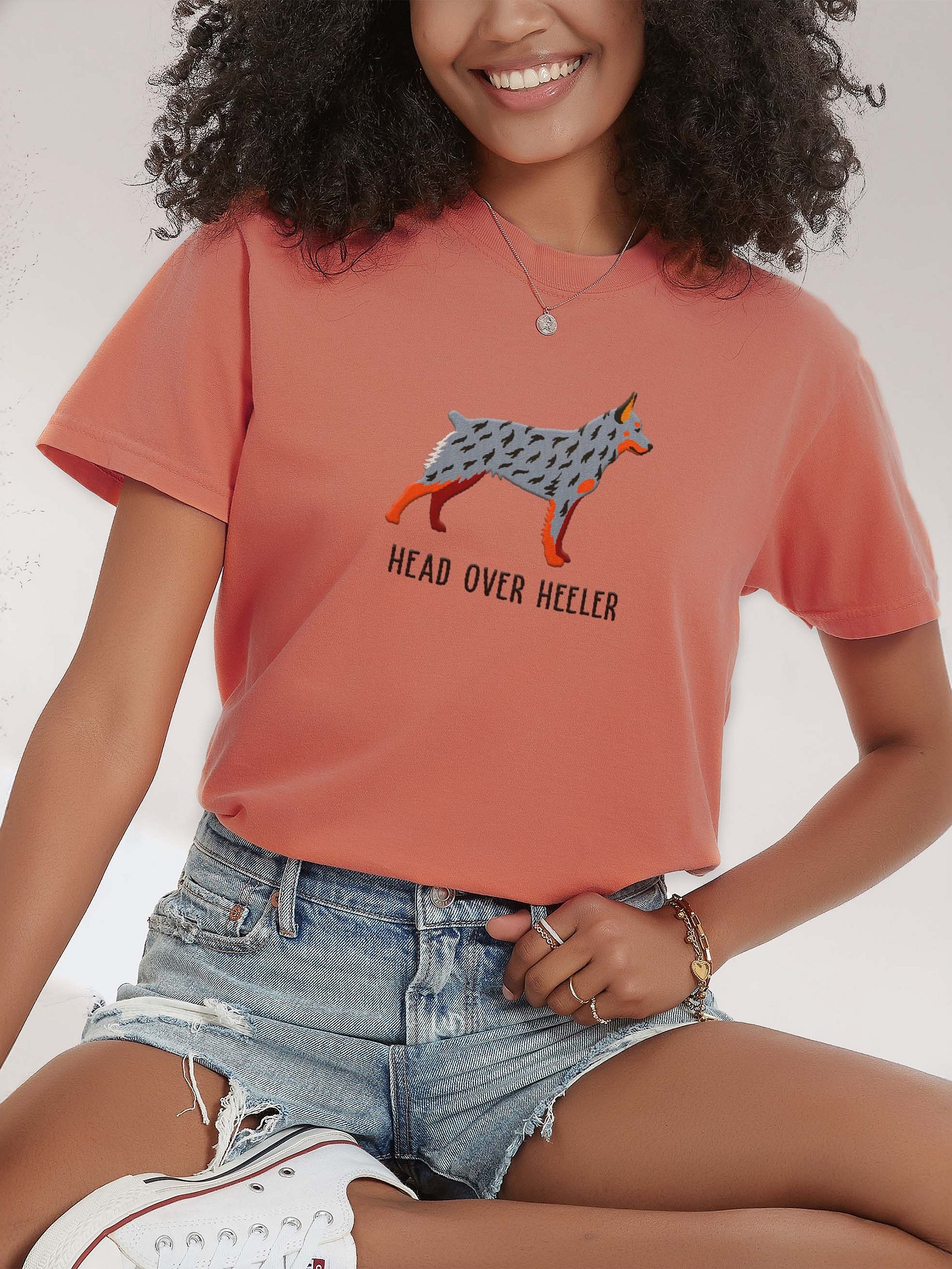 Head Over Heeler T-Shirt(Embroidered) of an Australian Cattle Dog(Blue Heeler 2, Docked Tail) product image (2)