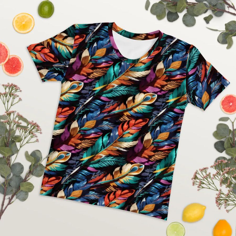 Colorful Feather Pattern All Over Print T-shirt product image (7)