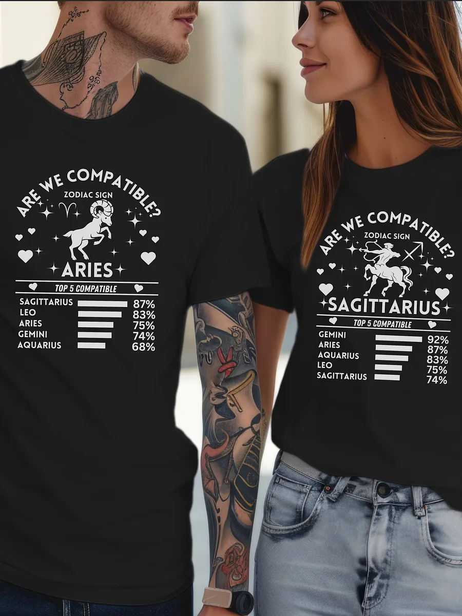Aries Zodiac Sign Romantic Compatibility T-Shirt - Bella Canvas 3001 Unisex Staple T-Shirt - Dark Colors product image (2)