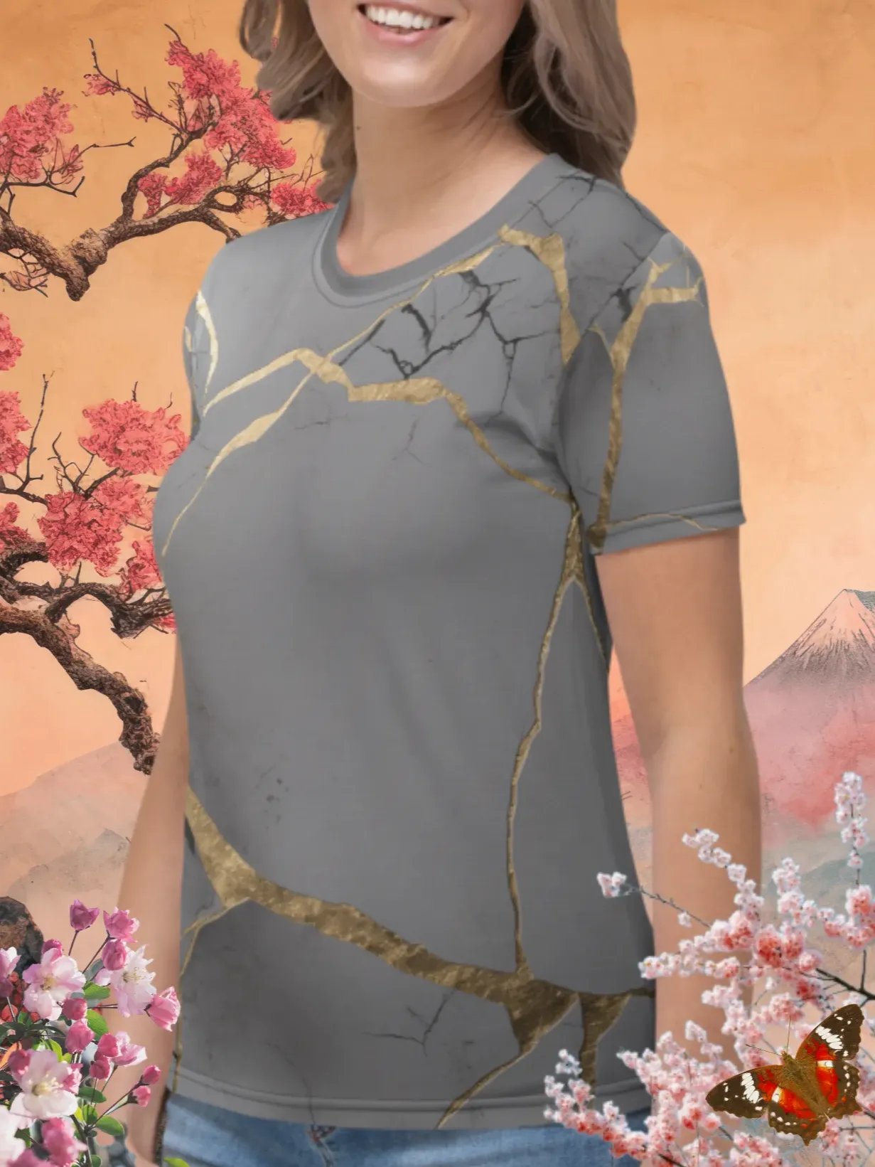 Grey & Gold Kintsugi Print T-Shirt product image (2)