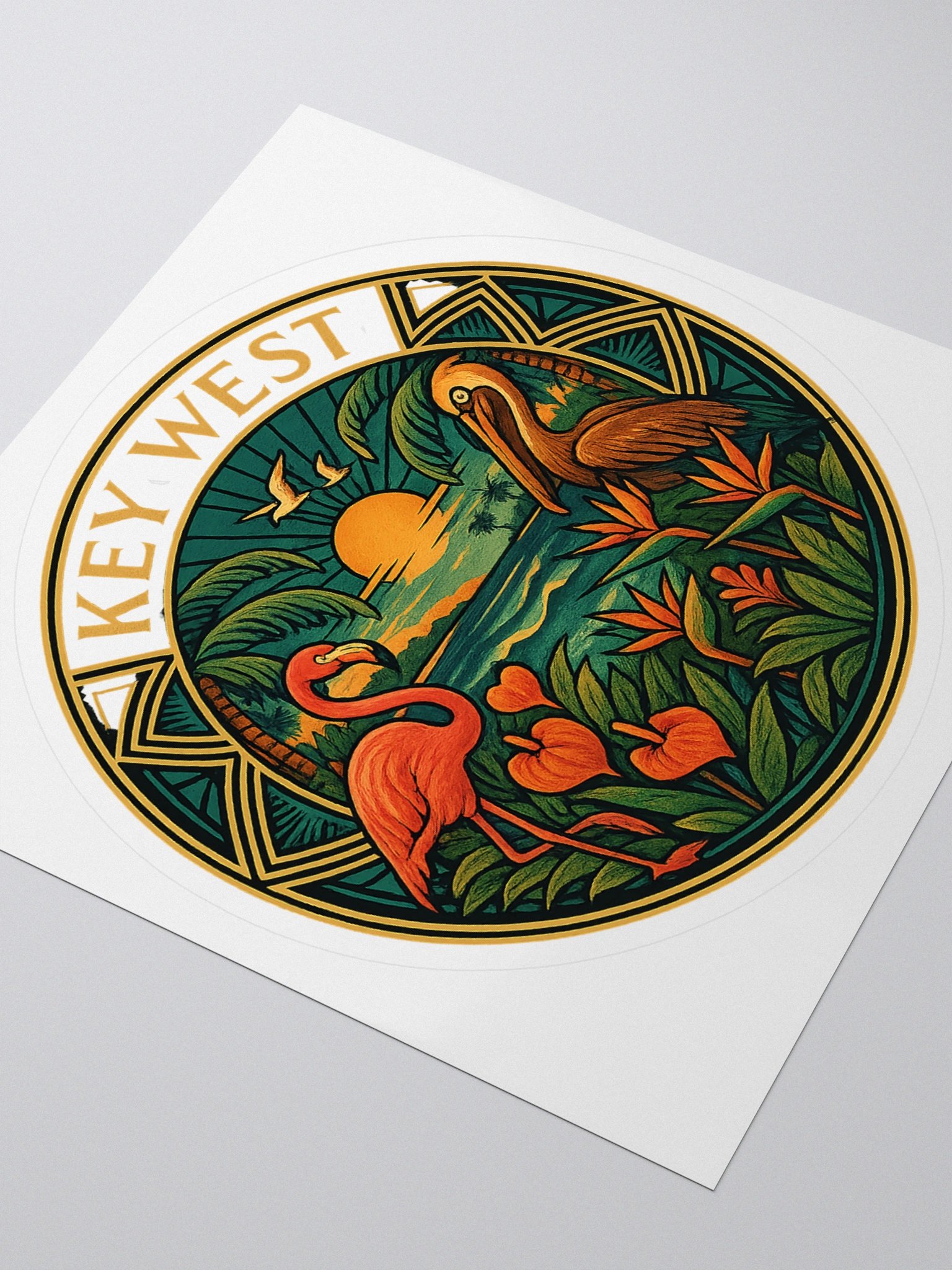 Kiss-Cut Key West Tropical Sticker with Pelican and Flamingo product image (3)