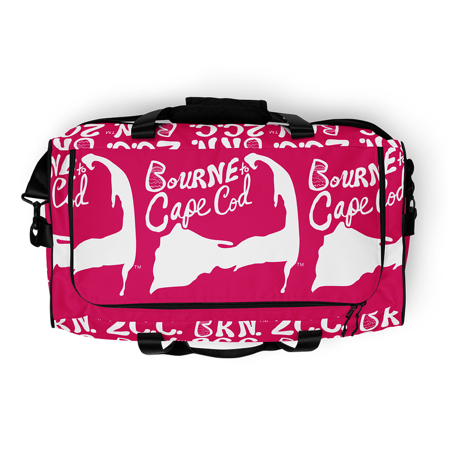 BOURNE to Cape Cod™ | Duffle Bag | BRN.2C.C.™ | Coastal Gym & Travel Gear | 22" All-Over Print Weekender | White Logos on Vibrant Pink product image (8)