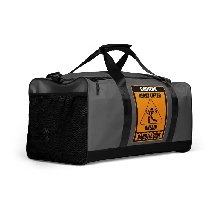 Caution Heavy Lifter Ahead-Barbell Zone Duffle Bag (Dark Gray and Black) product image (2)