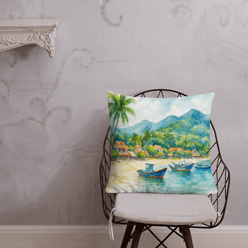 Tropical Beach & Palm Leaves Premium Pillow | Reversible All-Over Print Throw product image (3)