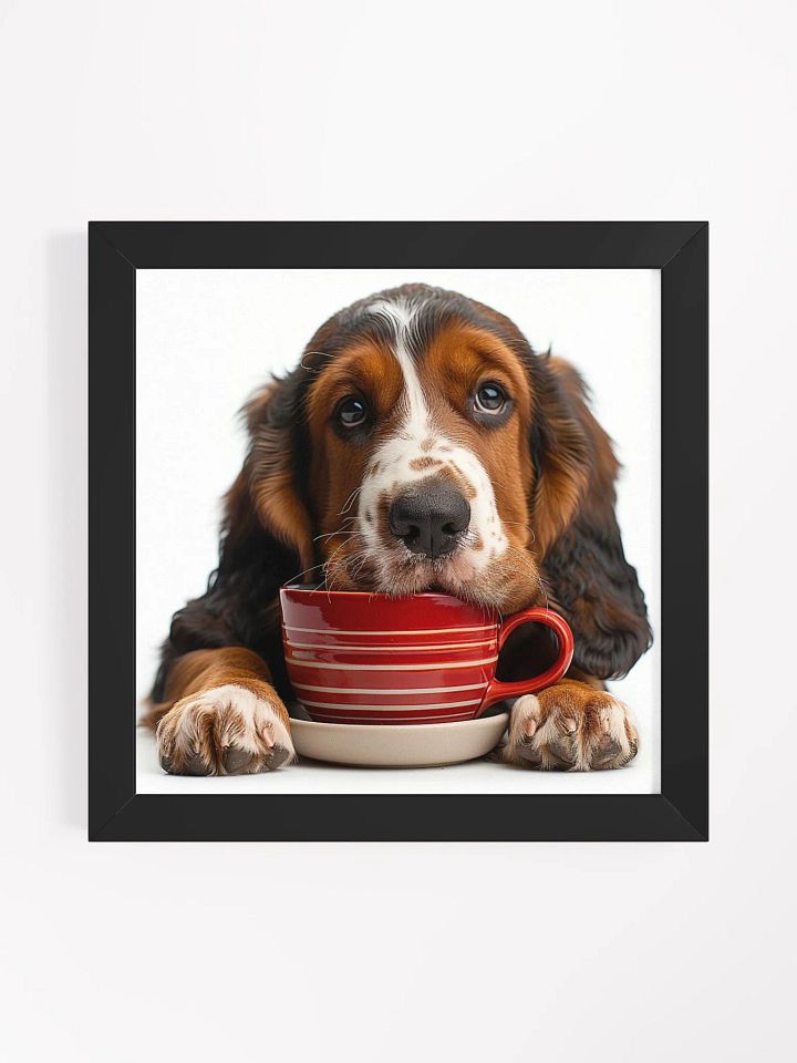 Cute Coffee Lover Basset Hound Puppy Framed Wall Art product image (1)