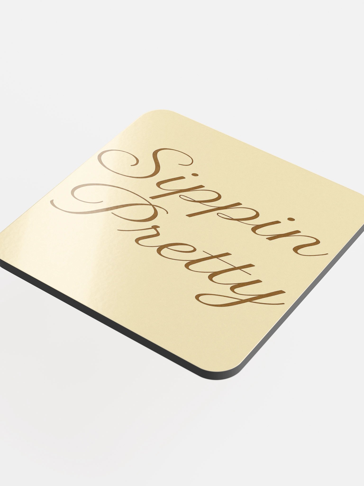 Sippin Pretty Yellow Glossed Cork Coaster product image (4)