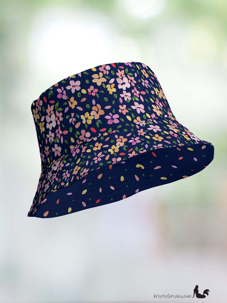 Spring Flowers on Navy Reversible Bucket Hat with Petal Confetti on Navy product image (10)