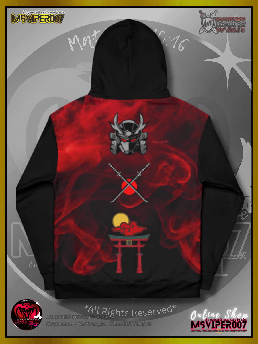 Hoodie - MsViper007's "Warrior Spirit" (crimson /V2/) [AOP] - Cozy Hoodie By Anna H. product image (12)
