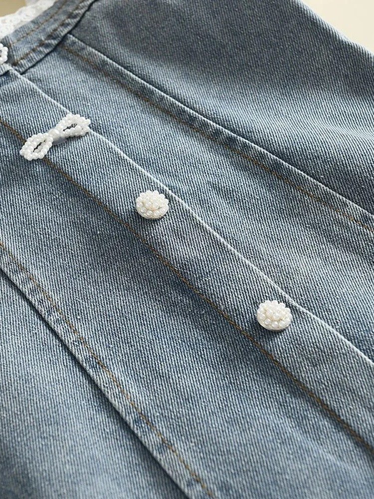 Lace Puff Denim Button Dress product image (5)