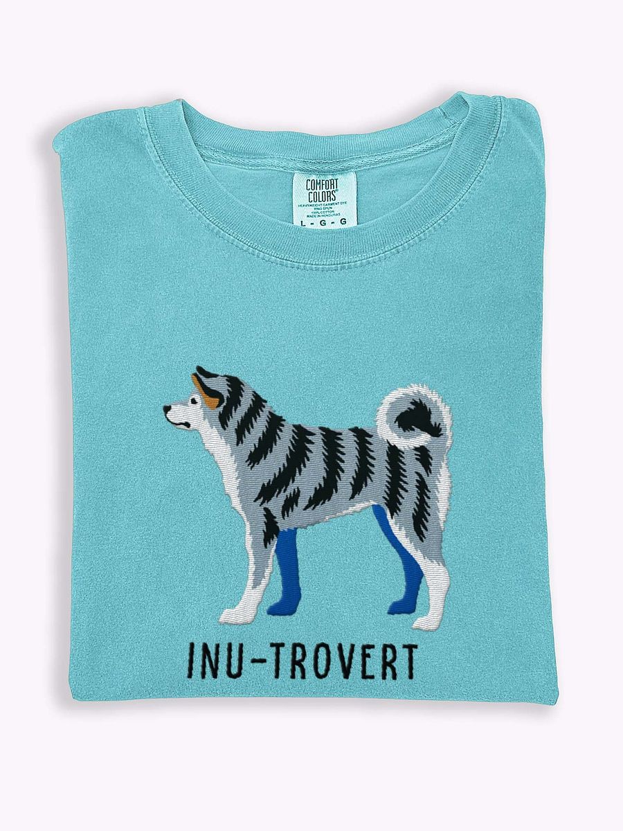 Inu-Trovert T-Shirt(Embroidered) of a Japanese Akita(Blue Brindle) product image (1)