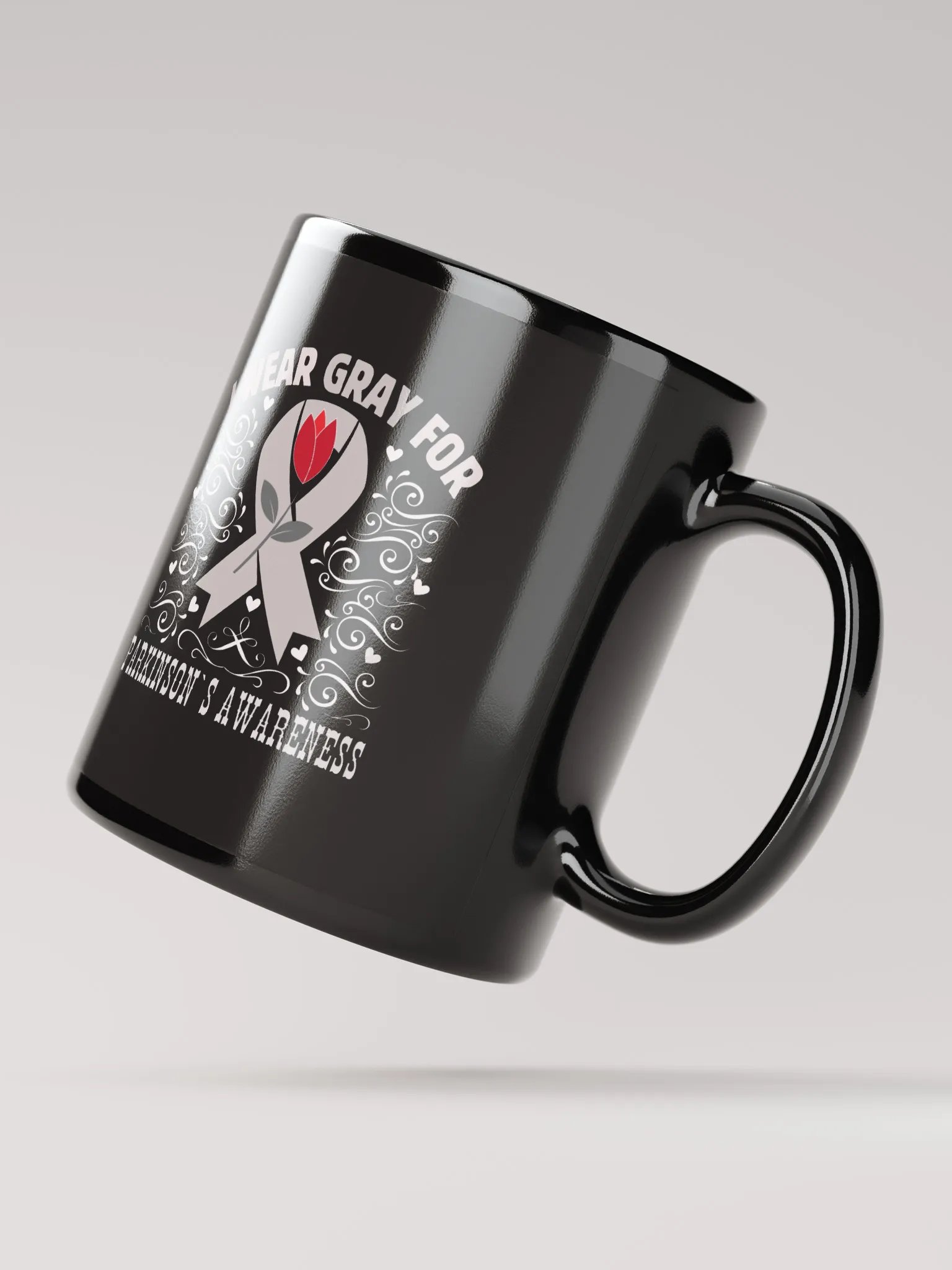 I Wear Gray For Parkinson`s Awareness, Flourish Black Glossy Ceramic Mug product image (2)