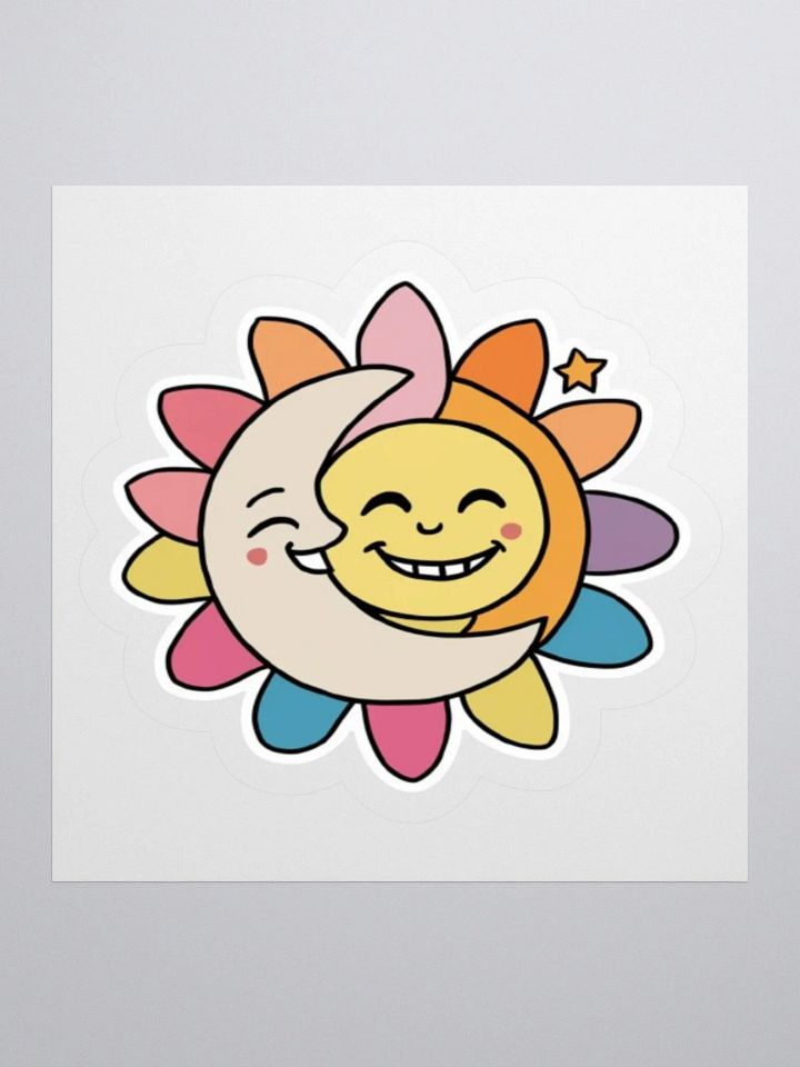 Cute Sun and Moon Hug Sticker - Colorful Celestial Decal product image (1)