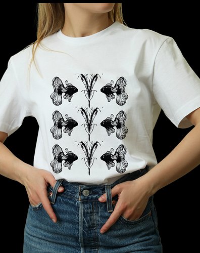 #artwear 

#SurrealTee

#naturemeetsink 

#wearyourart 

#botanicalmood 

#fishandflorals 

#blackinkvibes 

#creativestyle